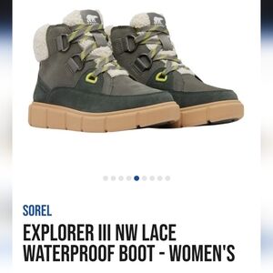 Sorel Women's Explorer III NW Lace Waterproof Boots - Green and Tan